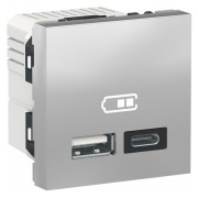 Двойная USB розетка тип A+C Unica New алюминий, Schneider Electric мини-фото