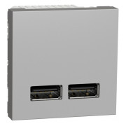 Розетка USB 2.0 подвійна 2.1А тип A+A (2 модулі) Unica New алюміній, Schneider Electric міні-фото