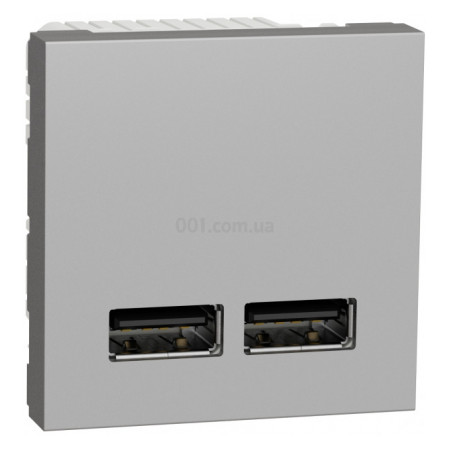 Розетка USB 2.0 подвійна 2.1А тип A+A (2 модулі) Unica New алюміній, Schneider Electric (NU341830) фото