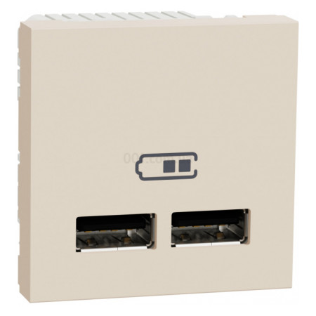 Розетка USB 2.0 подвійна 2.1А тип A+A (2 модулі) Unica New бежева, Schneider Electric (NU341844) фото