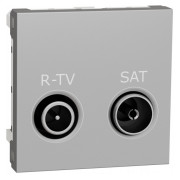 Розетка R-TV/SAT индивидуальная (2 модуля) Unica New алюминий, Schneider Electric мини-фото