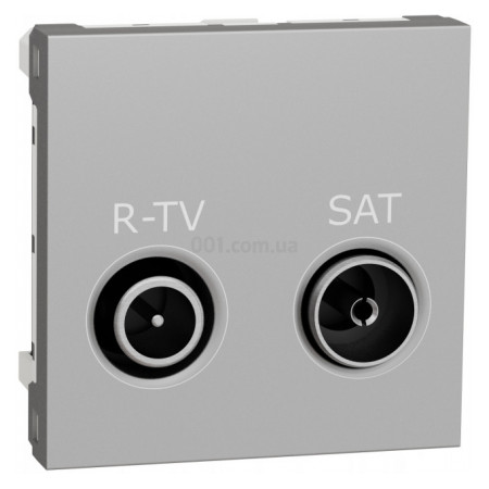 Розетка R-TV/SAT прохідна (2 модулі) Unica New алюміній, Schneider Electric (NU345630) фото