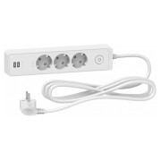 Подовжувач на 3 розетки з з/к + 2 USB білий 3м Unica Extend, Schneider Electric міні-фото
