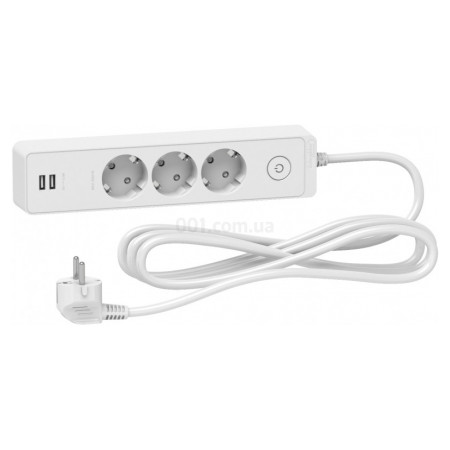 Подовжувач на 3 розетки з з/к + 2 USB білий 3м Unica Extend, Schneider Electric (ST943U3W) фото