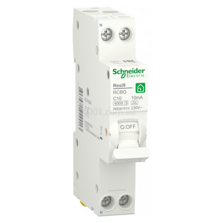 Диференційний автоматичний вимикач RESI9 6кА 1M 1P+N 10A хар-ка C 10мА тип А, Schneider Electric (R9D81610) фото