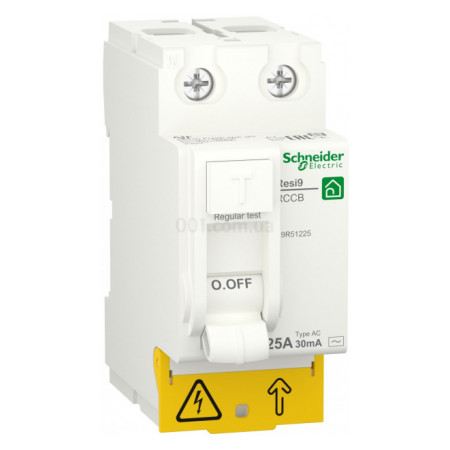 Диференційний вимикач (ПЗВ) RESI9 2P 25A 30mA тип AC, Schneider Electric (R9R51225) фото