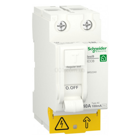 Диференційний вимикач (ПЗВ) RESI9 2P 40A 100mA тип AC, Schneider Electric (R9R52240) фото