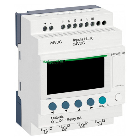 Програмоване реле (ПЛК) Zelio Logic 6 вх./4 вих. 24В DC дисплей, Schneider Electric (SR2A101BD) фото