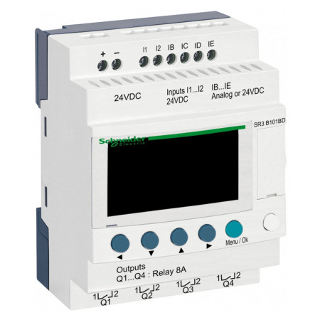 Програмоване реле (ПЛК) Zelio Logic 6 вх./4 вих. 24В DC дисплей+годинник, Schneider Electric (SR3B101BD) фото