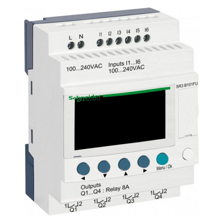 Програмоване реле (ПЛК) Zelio Logic 6 вх./4 вих. 240В AC дисплей+годинник, Schneider Electric (SR3B101FU) фото
