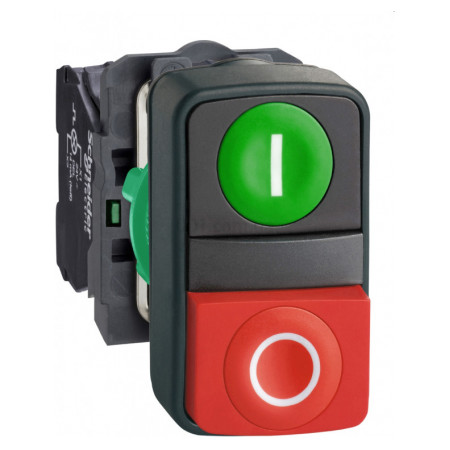 Кнопка двойная без фиксации "I-0" 1НО+1НЗ красная/зеленая XB5, Schneider Electric (XB5AL73415) фото