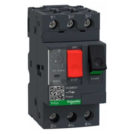 Автоматичний вимикач захисту двигуна TeSys GV2 0,1-0,16А, Schneider Electric (GV2ME01) фото