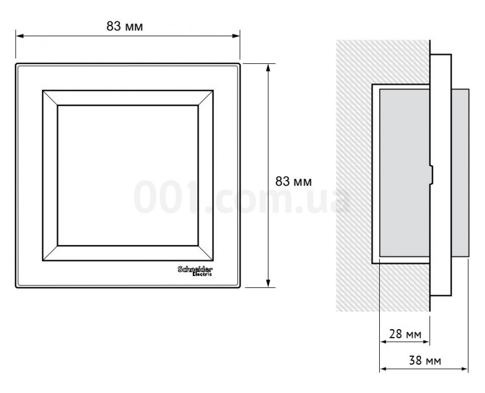 Габаритные размеры одноместной TV-розетки Schneider Electric серии Asfora арт. EPH3200321 изображение