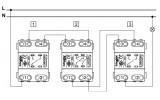 Приклад з'єднання двох вимикачів одноклавішних прохідних і одного перехресного перемикача Asfora Schneider Electric (керування одним навантаженням з трьох місць з перехресним перемикачем) зображення