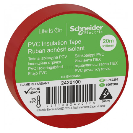 Изолента 19 мм×20 м красная, Schneider Electric (2420100) фото