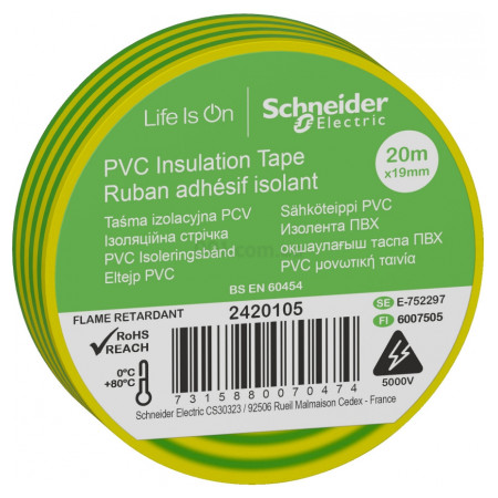 Изолента 19 мм×20 м желто-зеленая, Schneider Electric (2420105) фото