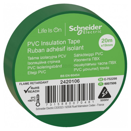 Ізострічка 19 мм×20 м зелена, Schneider Electric (2420106) фото