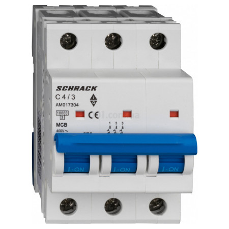 Модульний автоматичний вимикач AMPARO 3P 4А 10кА х-ка C, Schrack Technik (AM017304--) фото