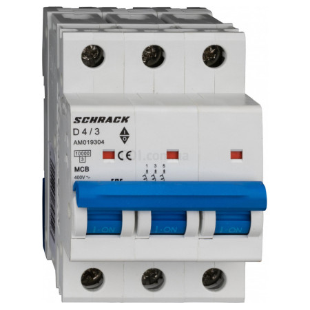 Модульний автоматичний вимикач AMPARO 3P 4А 10кА х-ка D, Schrack Technik (AM019304--) фото
