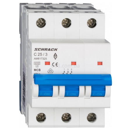 Модульный автоматический выключатель AMPARO 3P 25А 6кА х-ка C, Schrack Technik (AM617325--) фото