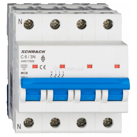 Модульний автоматичний вимикач AMPARO 3P+N 6А 6кА х-ка C, Schrack Technik (AM617806--) фото