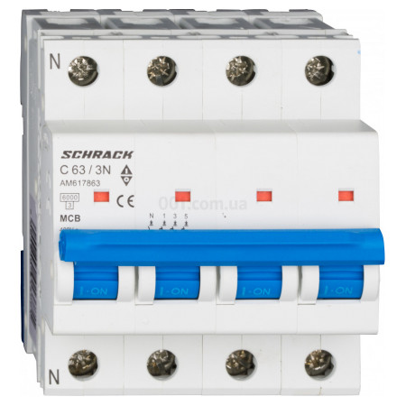 Модульный автоматический выключатель AMPARO 3P+N 63А 6кА х-ка C, Schrack Technik (AM617863--) фото
