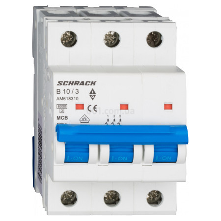 Модульний автоматичний вимикач AMPARO 3P 10А 6кА х-ка B, Schrack Technik (AM618310--) фото