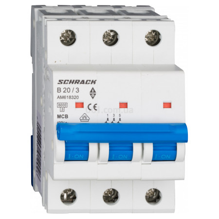 Модульний автоматичний вимикач AMPARO 3P 20А 6кА х-ка B, Schrack Technik (AM618320--) фото