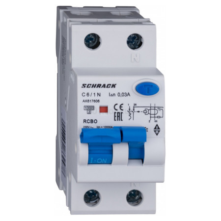 Автоматичний вимикач диференційного струму AMPARO 10кА/30мА 1P+N 6A х-ка C Тип A, Schrack Technik (AK617606--) фото