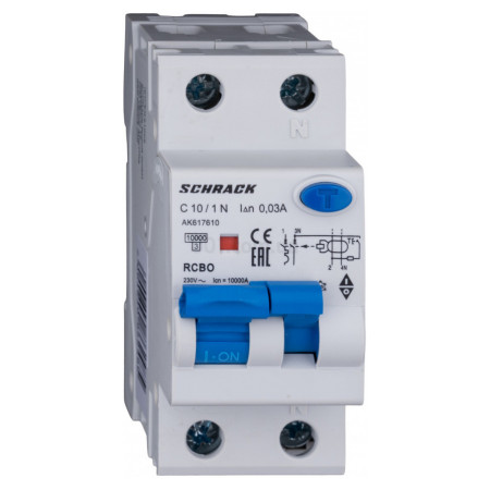 Автоматичний вимикач диференційного струму AMPARO 10кА/30мА 1P+N 10A х-ка C Тип A, Schrack Technik (AK617610--) фото