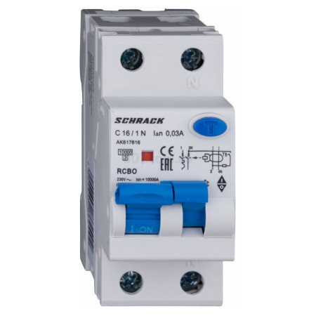 Автоматичний вимикач диференційного струму AMPARO 10кА/30мА 1P+N 16A х-ка C Тип A, Schrack Technik (AK617616--) фото