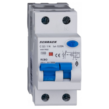 Автоматичний вимикач диференційного струму AMPARO 10кА/30мА 1P+N 32A х-ка C Тип A, Schrack Technik (AK617632--) фото