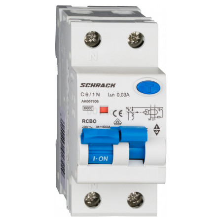 Автоматический выключатель дифференциального тока AMPARO 6кА/30мА 1P+N 6A х-ка C Тип A, Schrack Technik (AK667606--) фото