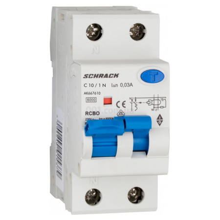 Автоматический выключатель дифференциального тока AMPARO 6кА/30мА 1P+N 10A х-ка C Тип A, Schrack Technik (AK667610--) фото