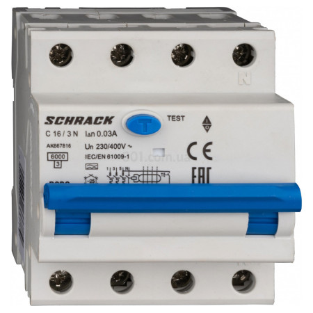 Автоматический выключатель дифференциального тока AMPARO 6кА/30мА 3P+N 16A х-ка C Тип A, Schrack Technik (AK667816--) фото