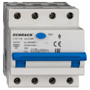Автоматичний вимикач диференційного струму AMPARO 6кА/30мА 3P+N 25A х-ка C Тип A, Schrack Technik міні-фото