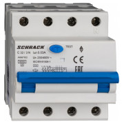 Автоматический выключатель дифференциального тока AMPARO 6кА/30мА 3P+N 32A х-ка C Тип A, Schrack Technik мини-фото
