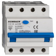 Автоматичний вимикач диференційного струму AMPARO 6кА/30мА 3P+N 40A х-ка C Тип A, Schrack Technik міні-фото