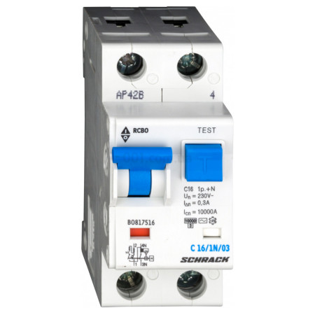 Автоматический выключатель дифференциального тока 10кА/300мА 1P+N 16A х-ка C тип АС, Schrack Technik (BO817516--) фото