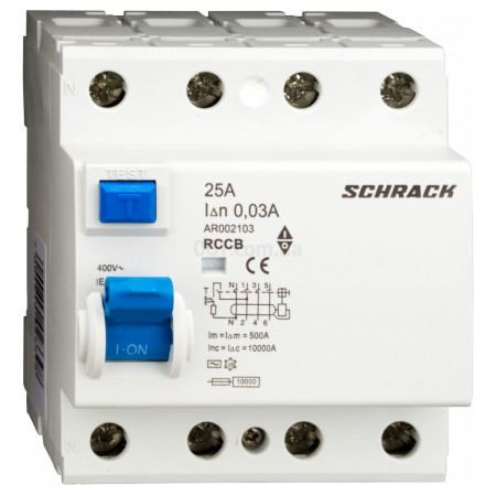 Пристрій захисного відключення (ПЗВ) AMPARO 10кА/30мА 4P 25А тип AC, Schrack Technik (AR002103--) фото