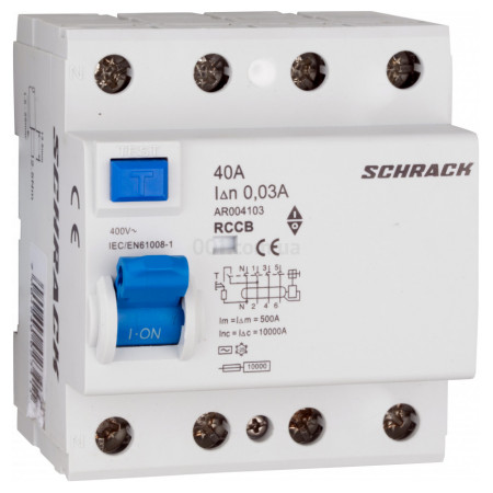 Пристрій захисного відключення (ПЗВ) AMPARO 10кА/30мА 4P 40А тип AC, Schrack Technik (AR004103--) фото