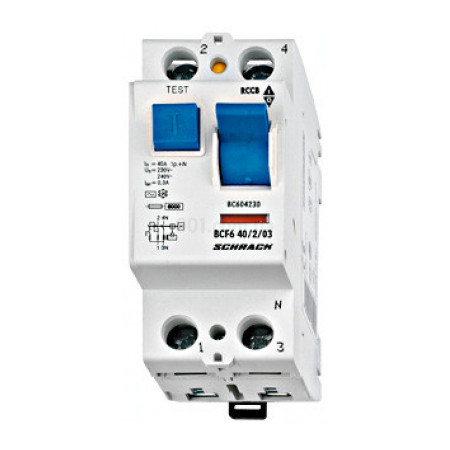 Пристрій захисного відключення (ПЗВ) 6кА/100мА 2P 40А тип AC, Schrack Technik (BC604210--) фото