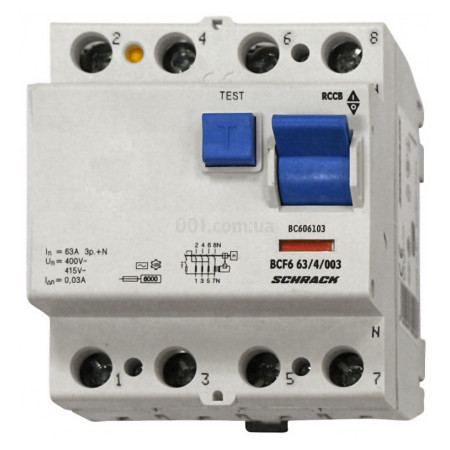 Пристрій захисного відключення (ПЗВ) 6кА/30мА 4P 63А тип AC, Schrack Technik (BC606103--) фото
