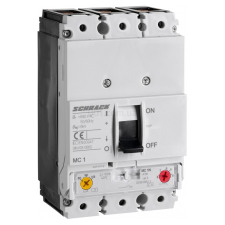 Автоматичний вимикач силовий регульований 50кА 3P 100А тип A розмір 1, Schrack Technik (MC110231--) фото