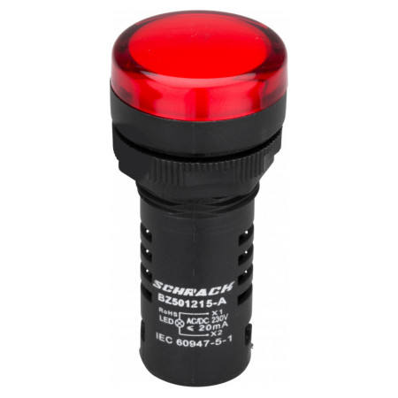 Светосигнальный индикатор LED 230В AC (моноблок) красный, Schrack Technik (BZ501215-A) фото
