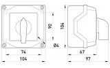 Габаритные размеры пакетного переключателя в корпусе TAREL (E.NEXT) LK25/4.322-OB/45 изображение