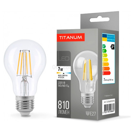 Светодиодная (LED) лампа Filament A60 7Вт E27 4100K, TITANUM (TLFA6007274) фото