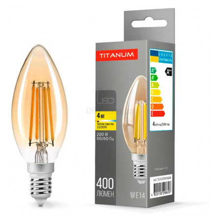 Светодиодная (LED) лампа Filament C37 4Вт E14 2200K бронза, TITANUM (TLFC3704142A) фото