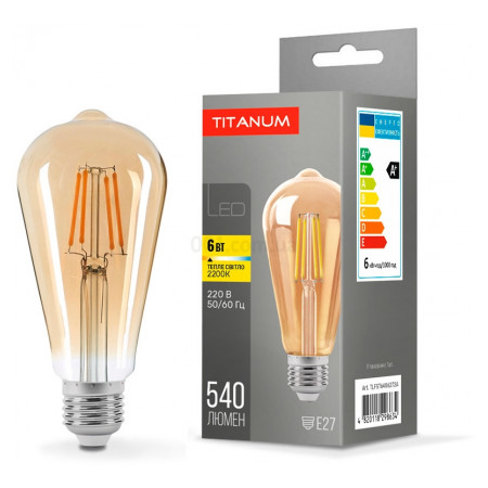 Світлодіодна (LED) лампа Filament ST64 6Вт E27 2200K бронза, TITANUM (TLFST6406272A) фото