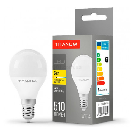 Світлодіодна (LED) лампа G45 6Вт E14 3000K, TITANUM (TLG4506143) фото
